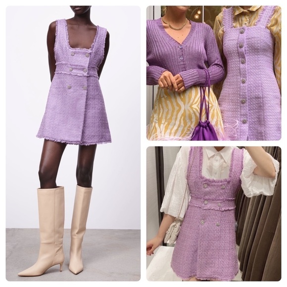 New Zara Tweed Rhinestone Button Dress - Picture 1 of 10